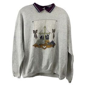 Nutmeg Mills Vintage Window Cat Sweatshirt 90s Lrg
